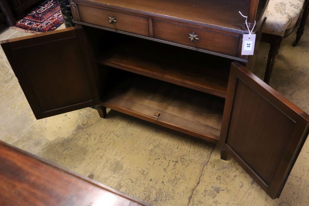 A reproduction Regency style mahogany chiffonier, width 68cm depth 30cm height 102cm